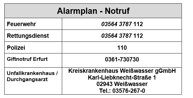 Alarmplan Notruf